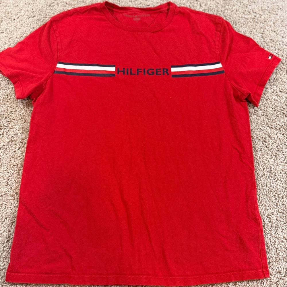 Tommy Hilfiger T-Shirt Mens Medium Red Good Graphic Logo Short Sleeve 78J5605